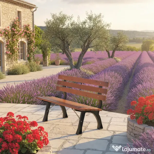 Outsunny Bancă cu 2 locuri, pentru grădină și terasă, fontă de aluminiu + lemn natural, 120 x 57 x 70 cm, Maro | Aosom Romania