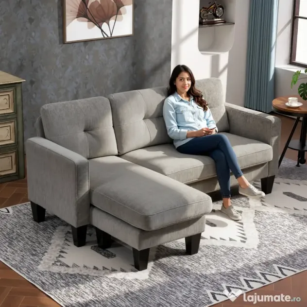 HOMCOM Canapea Colțar Extensibil cu Șezlong Reversibil, Pernă pentru Șezut și Spătar și 3 Locuri, 186x130x84 cm, Maro | Aosom Romania