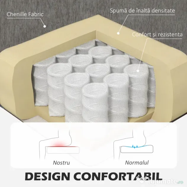 HOMCOM Canapea Colțar Extensibil cu Șezlong Reversibil, Pernă pentru Șezut și Spătar și 3 Locuri, 186x130x84 cm, Maro | Aosom Romania
