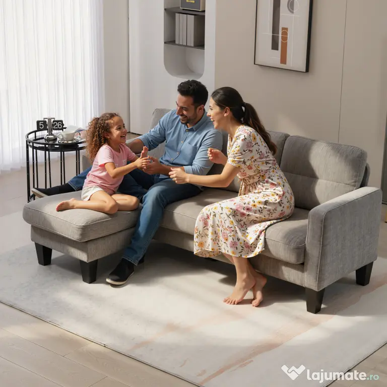 HOMCOM Canapea Colțar Extensibil cu Șezlong Reversibil, Pernă pentru Șezut și Spătar și 3 Locuri, 186x130x84 cm, Maro | Aosom Romania
