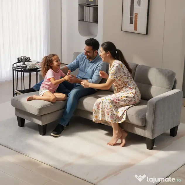 HOMCOM Canapea Colțar Extensibil cu Șezlong Reversibil, Pernă pentru Șezut și Spătar și 3 Locuri, 186x130x84 cm, Maro | Aosom Romania