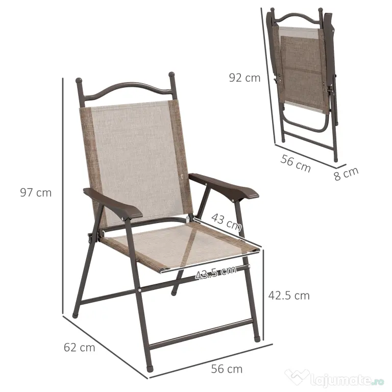 Outsunny Set de 2 scaune pliabile, Scaune pentru gradina cu cotiera, sezut cu tesatura din plasa care permite trecerea aerului | Aosom Romania
