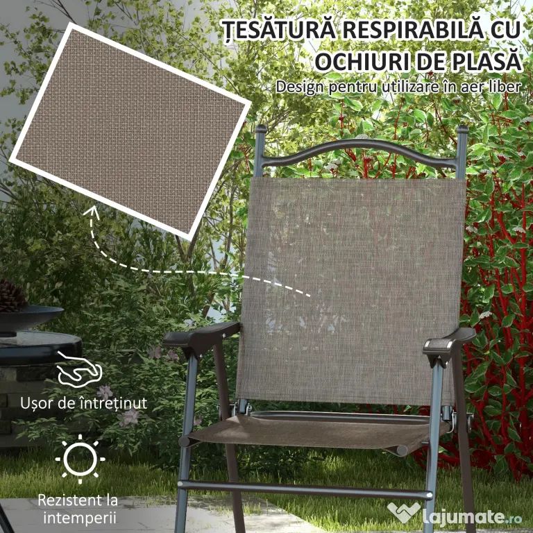 Outsunny Set de 2 scaune pliabile, Scaune pentru gradina cu cotiera, sezut cu tesatura din plasa care permite trecerea aerului | Aosom Romania