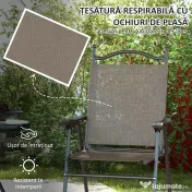 Outsunny Set de 2 scaune pliabile, Scaune pentru gradina cu cotiera, sezut cu tesatura din plasa care permite trecerea aerului | Aosom Romania