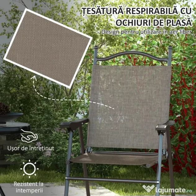 Outsunny Set de 2 scaune pliabile, Scaune pentru gradina cu cotiera, sezut cu tesatura din plasa care permite trecerea aerului | Aosom Romania