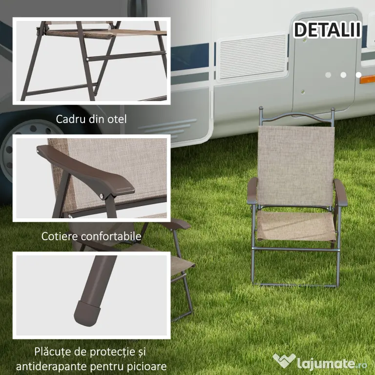 Outsunny Set de 2 scaune pliabile, Scaune pentru gradina cu cotiera, sezut cu tesatura din plasa care permite trecerea aerului | Aosom Romania