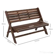 Outsunny Bancă de Exterior din Lemn pentru 2 Persoane, Bancă Pliabilă cu Spătar și Șezut cu Șipci, Bancă pentru Patio, Finisaj Carbonizat | Aosom Romania 