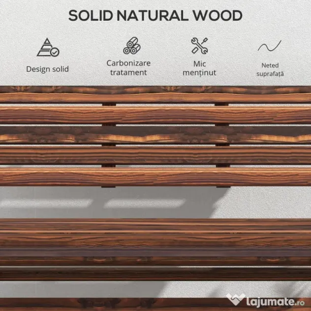 Outsunny Bancă de Exterior din Lemn pentru 2 Persoane, Bancă Pliabilă cu Spătar și Șezut cu Șipci, Bancă pentru Patio, Finisaj Carbonizat | Aosom Romania