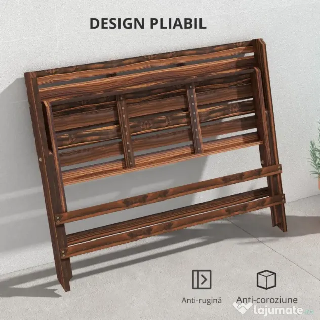 Outsunny Bancă de Exterior din Lemn pentru 2 Persoane, Bancă Pliabilă cu Spătar și Șezut cu Șipci, Bancă pentru Patio, Finisaj Carbonizat | Aosom Romania