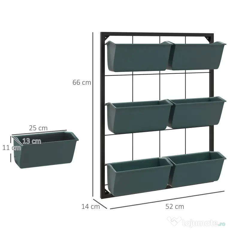 Outsunny Jardiniera de perete pe 3 nivele cu 6 ghivece pentru interior si exterior, Jardiniera cu montare pe perete