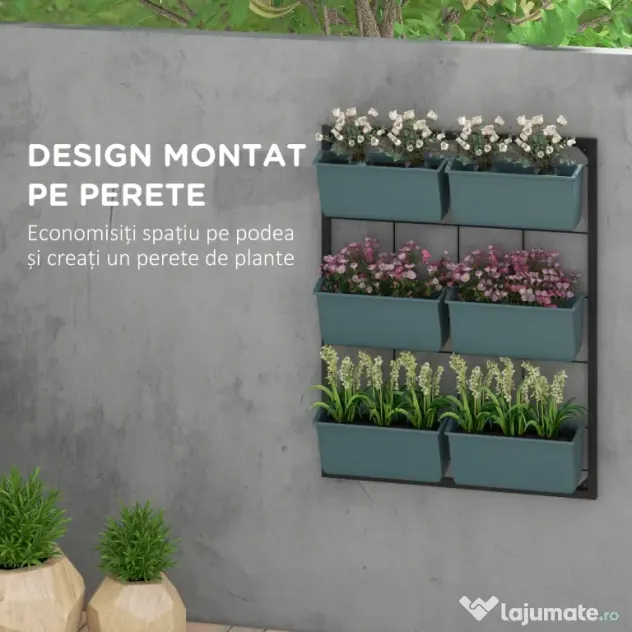 Outsunny Jardiniera de perete pe 3 nivele cu 6 ghivece pentru interior si exterior, Jardiniera cu montare pe perete