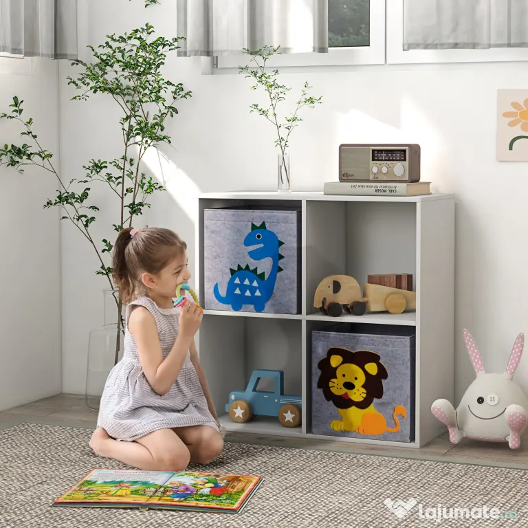ZONEKIZ Cutii Depozitare Jucării cu 2 Sertare, Material Netesut, Alb | Aosom Romania