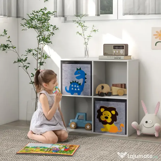 ZONEKIZ Cutii Depozitare Jucării cu 2 Sertare, Material Netesut, Alb | Aosom Romania