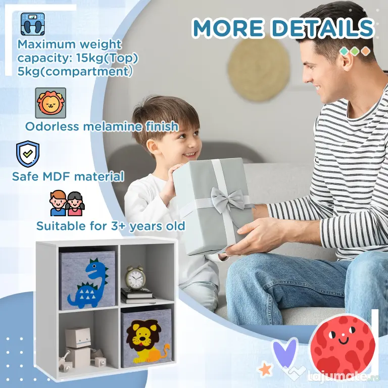 ZONEKIZ Cutii Depozitare Jucării cu 2 Sertare, Material Netesut, Alb | Aosom Romania