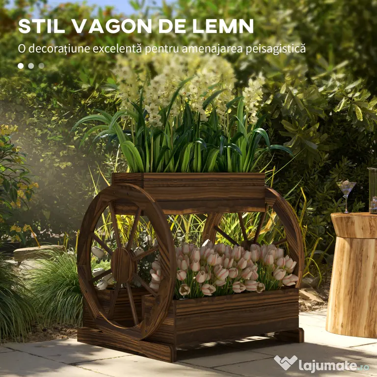 Outsunny Pat de Gradină Înălțat pe 2 Nivele, Jardiniere Căruță din Lemn Finisaj Carbonizat cu Orificii de Drenaj pentru Legume, Flori | Aosom Romania