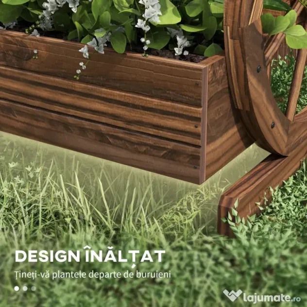 Outsunny Pat de Gradină Înălțat pe 2 Nivele, Jardiniere Căruță din Lemn Finisaj Carbonizat cu Orificii de Drenaj pentru Legume, Flori | Aosom Romania