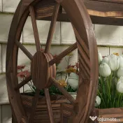 Outsunny Pat de Gradină Înălțat pe 2 Nivele, Jardiniere Căruță din Lemn Finisaj Carbonizat cu Orificii de Drenaj pentru Legume, Flori | Aosom Romania 