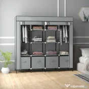 HOMCOM Dulap Portabil din Material Textil și Oțel, Garderobă cu 10 Rafturi, 4 Sertare și 2 Bare, 166x42,5x169,5 cm, Gri | Aosom Romania 