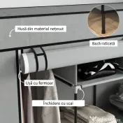 HOMCOM Dulap Portabil din Material Textil și Oțel, Garderobă cu 10 Rafturi, 4 Sertare și 2 Bare, 166x42,5x169,5 cm, Gri | Aosom Romania 