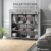 HOMCOM Dulap Portabil din Material Textil și Oțel, Garderobă cu 10 Rafturi, 4 Sertare și 2 Bare, 166x42,5x169,5 cm, Gri | Aosom Romania 