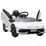 HOMCOM Mașină Electrică pentru Copii 12V Licență Lamborghini cu Claxon și Telecomandă, 107,5x64.5x47 cm, Albă