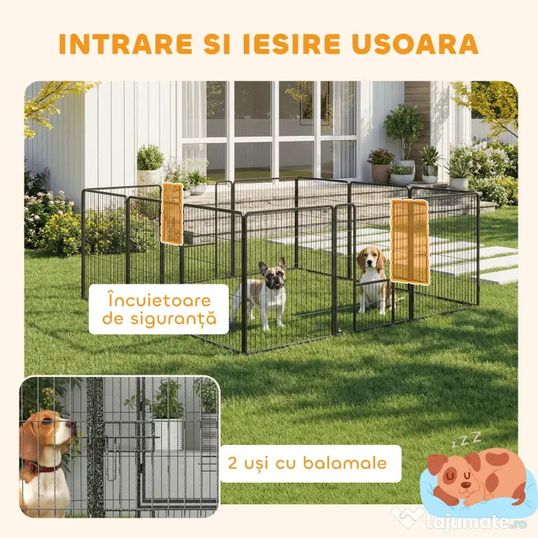 PawHut Gard pentru Câini, Incintă Modulară pentru Câini din 8 Secții pentru Interior și Exterior, 80x100 cm, Negru | Aosom Romania