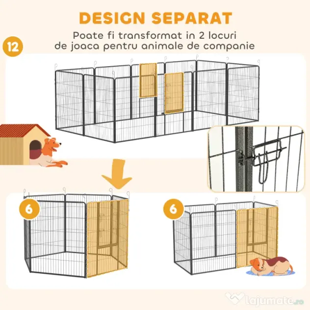 PawHut Gard pentru Câini, Incintă Modulară pentru Câini din 8 Secții pentru Interior și Exterior, 80x100 cm, Negru | Aosom Romania