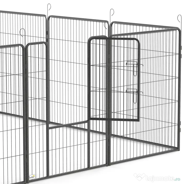 PawHut Gard pentru Câini, Incintă Modulară pentru Câini din 8 Secții pentru Interior și Exterior, 80x100 cm, Negru | Aosom Romania