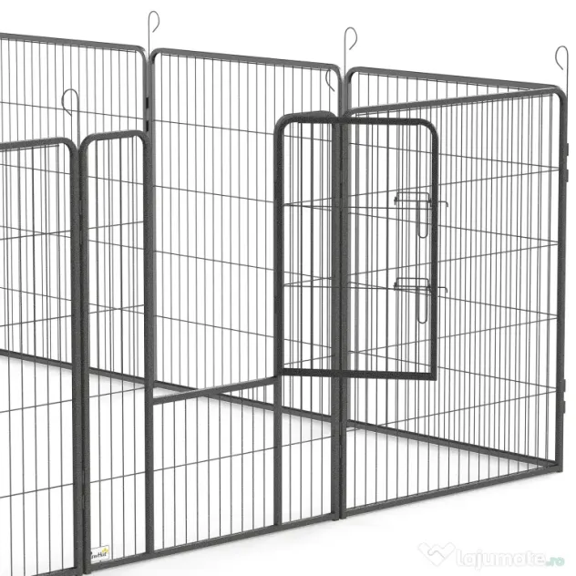 PawHut Gard pentru Câini, Incintă Modulară pentru Câini din 8 Secții pentru Interior și Exterior, 80x100 cm, Negru | Aosom Romania