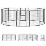PawHut Țarc pentru câini cu 12 panouri modulabile de 80x100 cm, pliabil, cu ușă din oțel și 12 țăruși, gri