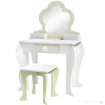 ZONEKIZ Set de toaletă pentru copii cu oglindă de machiaj și scaunel asortat din lemn, sertar și recipiente, alb | Aosom Romania
