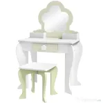 ZONEKIZ Set de toaletă pentru copii cu oglindă de machiaj și scaunel asortat din lemn, sertar și recipiente, alb