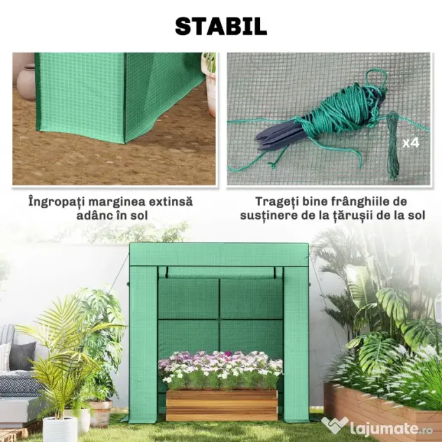 Outsunny Seră de Grădină cu Acoperiș Înclinat, 2 Ferestre și Ușă Rulabilă, Seră pentru Grădină cu Structură din Oțel, Acoperire din PE Anti-UV, pentru Grădină Legume Flori Plante, 196x77x197 cm, Verde | Aosom Romania