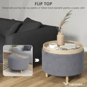 HOMCOM Taburet otoman rotund cu capac rabatabil stil tava, Tabure | Aosom Romania 