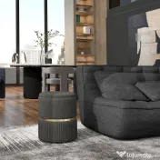 HOMCOM Puf rotund, Taburet tapitat cu spatiu de depozitare, Gri | Aosom Romania 