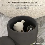 HOMCOM Puf rotund, Taburet tapitat cu spatiu de depozitare, Gri | Aosom Romania 
