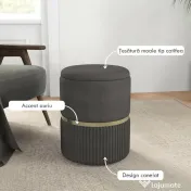 HOMCOM Puf rotund, Taburet tapitat cu spatiu de depozitare, Gri | Aosom Romania 