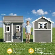 Outsunny Casă de joacă din lemn pentru copii, cu uși și ferestre | Aosom Romania 