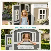 Outsunny Casă de joacă din lemn pentru copii, cu uși și ferestre | Aosom Romania 