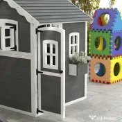 Outsunny Casă de joacă din lemn pentru copii, cu uși și ferestre | Aosom Romania 
