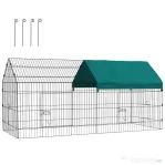 PawHut Cușcă pentru Iepuri de Exterior și Interior în Formă de Căsuță cu Acoperiș, 220x85x103cm, Verde