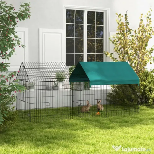 PawHut Tarc pentru Animale de Companie, Habitat pentru Pui, Iepuri, Chinchilla, Spațiu Sigur cu Acoperiș Verde | Aosom Romania