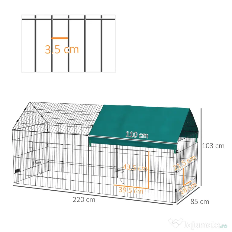 PawHut Tarc pentru Animale de Companie, Habitat pentru Pui, Iepuri, Chinchilla, Spațiu Sigur cu Acoperiș Verde | Aosom Romania