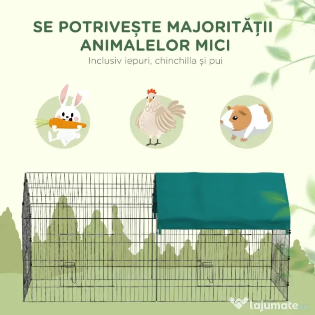 PawHut Tarc pentru Animale de Companie, Habitat pentru Pui, Iepuri, Chinchilla, Spațiu Sigur cu Acoperiș Verde | Aosom Romania