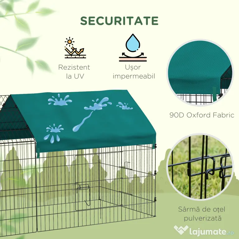 PawHut Tarc pentru Animale de Companie, Habitat pentru Pui, Iepuri, Chinchilla, Spațiu Sigur cu Acoperiș Verde | Aosom Romania