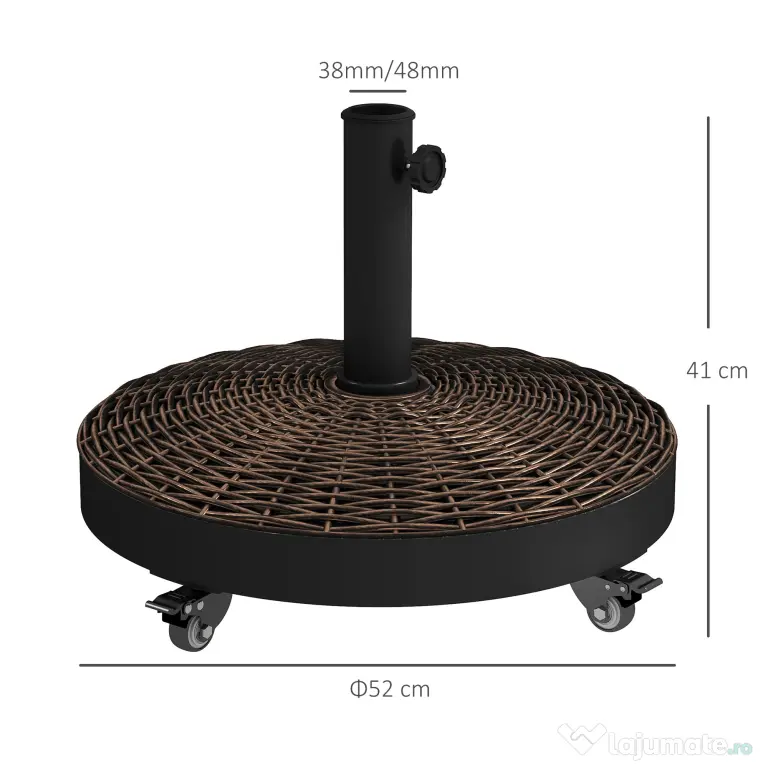 Outsunny Bază pentru Umbrelă de Grădină Rotundă cu 4 Roți și Frâne, Ø52x41 cm, Bronz | Aosom Romania