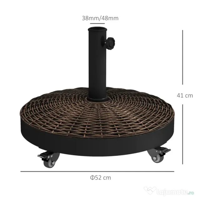 Outsunny Bază pentru Umbrelă de Grădină Rotundă cu 4 Roți și Frâne, Ø52x41 cm, Bronz | Aosom Romania