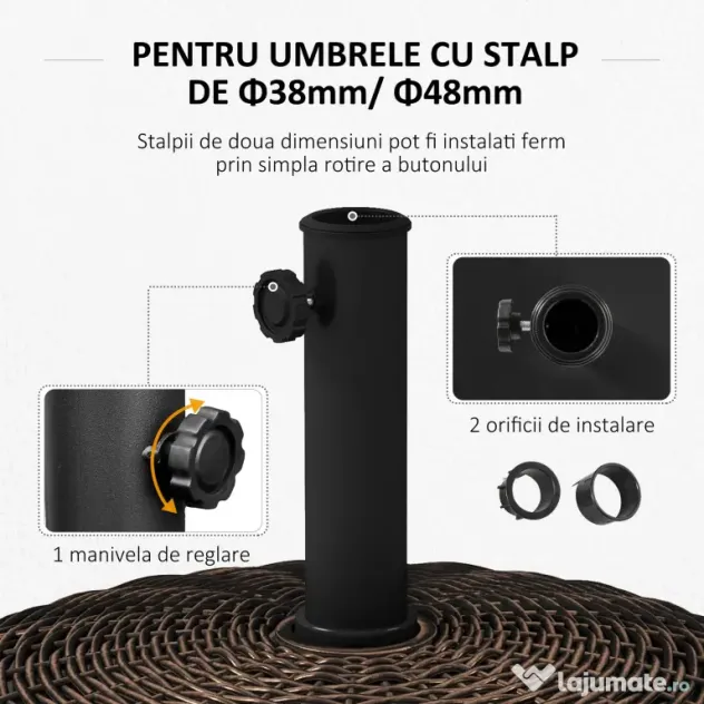 Outsunny Bază pentru Umbrelă de Grădină Rotundă cu 4 Roți și Frâne, Ø52x41 cm, Bronz | Aosom Romania