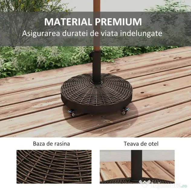 Outsunny Bază pentru Umbrelă de Grădină Rotundă cu 4 Roți și Frâne, Ø52x41 cm, Bronz | Aosom Romania