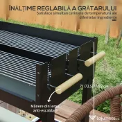 Outsunny Gratar Barbecue Carucior cu Carbune cu Grilaj Dublu Reglabil, Masa Laterala, Raft de Depozitare si Roti, pentru Gatit in Aer Liber 